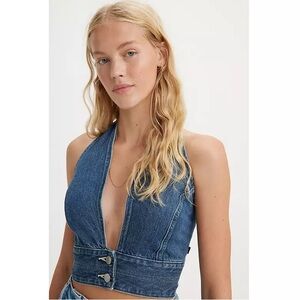 LEVI'S DAISY DENIM HALTER TOP S